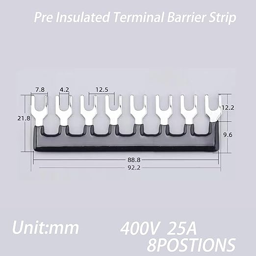 Terminal Block (2 Sets) 2Pcs 8 Positions Dual Row 600V 25A Screw Terminal Strip Blocks with Cover&2Pcs Pre-Insulated Barrier Termina Block Strip&16Pcs Insulated Fork Wire Connector