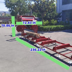 Gas-Powered Sawmill - 15HP 420cc, Cuts 32" Diameter Logs into 32"x7"x188.74" Planks, 160.63" Blade, 19.68FT Rail, 2 Tires, Trailer Hitch, Taillights, Quick Up/Down Sawhead, Red Steel