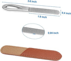 Metal Nail File with Case, 2 Pack Nail Files for Natural Nails, Fingernail Files Diamond Round Tip Stainless Steel Double Sided Fine Grit Sapphire Filer with Sheath Leather Cases Travel Silver Brown