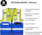Dib Safety Reflective Vest High Visibility with Pockets and Zipper, Yellow and Blue S