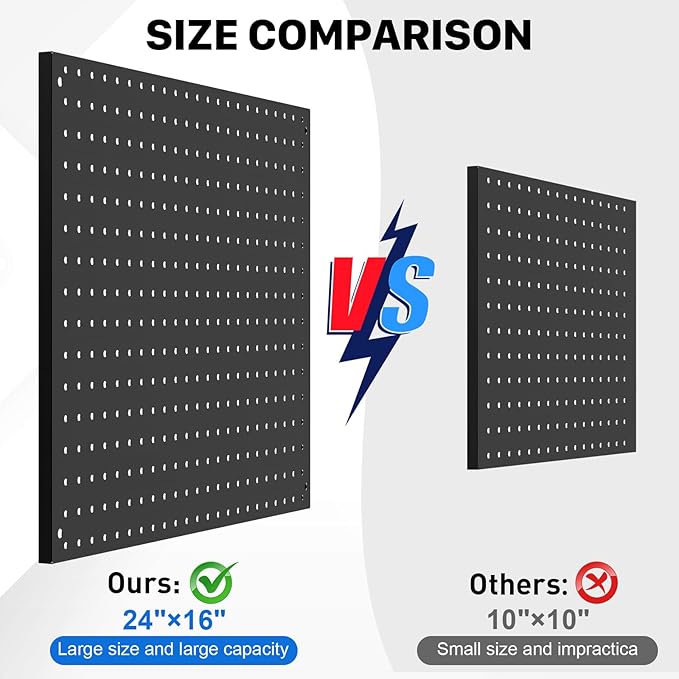 Peg Board, 3 Pack Metal Pegboard Panels Black Pegboards Wall Organizer with Frame Large Heavy Duty Peg Board with Hooks for Walls Home, Garage Tool Storage, Office, Craft Room, Kitchen 24”×16”