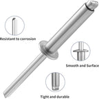155pcs 3/16" x1/2" Aluminum Blind Rivets, 4.8 x 12mm Pop Rivets,Rivets for Metal,Silver