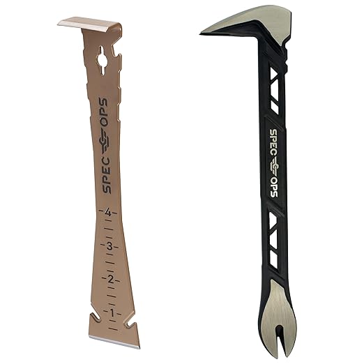 Spec Ops Tools 2-Piece Pry Bar Set, 10" Nail Puller Cats Paw Pry Bar, 9.5" Trim Bar, High-Carbon Steel, 3% Donated to Veterans