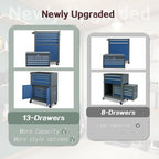 13-Drawer Tool Chest with Double Door Handle,2 in 1 Detachable Rolling Tool Chests with Wheels and Drawers,Large Tool Box with Lock,Mobile Steel Tool Cabinet Storage (Gray&Blue)