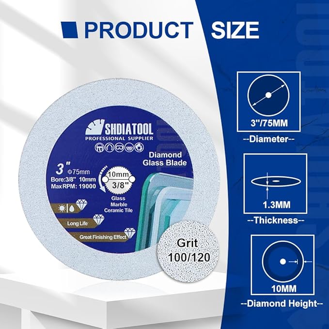 SHDIATOOL Diamond Glass Cutting Disc 3-Inch Saw Blade, Ultra-Thin Cut Off Wheel for Tile Ceramic Porcelain Marble 75mm (2 of Pack)