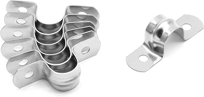 50Pcs 15/32 Inch(0.47 inch) Stainless Steel Conduit Clamps, Two Hole Strap U Bracket Rigid Pipe Strap Metal U Clamp Conduit Strap Tension Clips U-tube Clamp Heavy Duty
