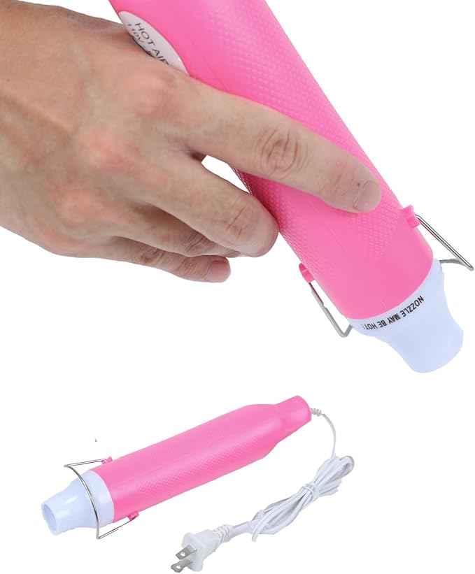 Heat Gun, 110V 300W Handed Hot Air Gun, 3.28FT Ultra-Long Cable Portable Heat Gun with Stand and Power Cord for Shrinking Wrapping PVC, DIY Embossing and Drying Paint (Pink)