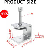 7/8 Inch Stainless Steel Heavy-Duty Clamp, Stainless Steel C-Shaped Clamp with 0.63-inch Opening, Suitable for Woodworking Bonding, Cutting and Installation. 4pcs