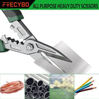 Heavy Duty Industrial Scissors 8.5'', Utility Sharp Aviation Tin Snips, Finely Serrated CR-V Blades with Safety Lock, for Cutting Wires, Cardboard, Plastic, Carpet, Metal Sheet