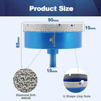 Dry Diamond Core Drill Bit,BRSCHNITT 90mm Diamond Hole Saw Core Drill Bit with Triangle Shank for Porcelain Tile Ceramic Stone Granite Marble（2pcs）