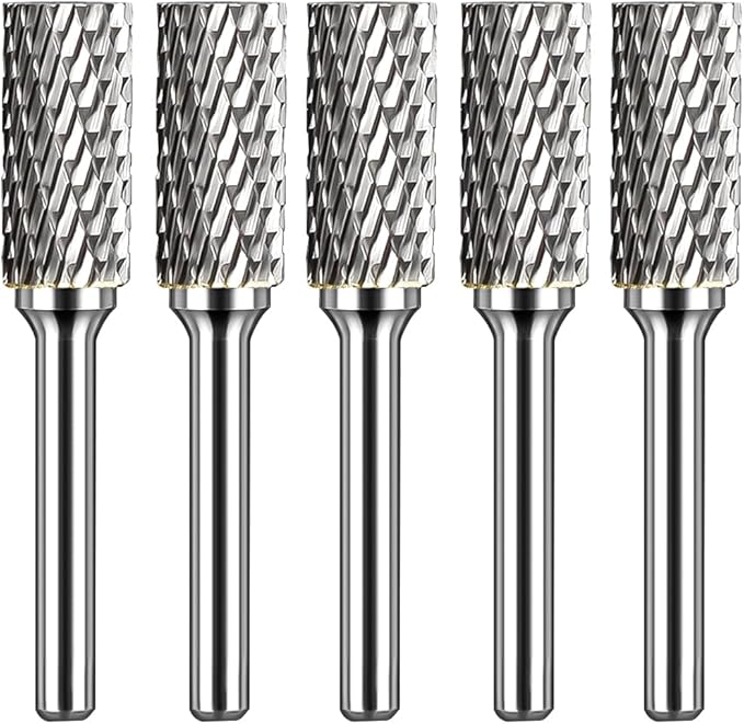 Tungsten Carbide Burr Set SA-5 Double Cut Rotary Burr File(1/2” cutter Dia X 1”Cutter Length) with 1/4'' Shank for Die Grinder Drill Bits (Pack of 5)…