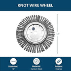 Benchmark Abrasives 12 Inch Wire Wheel Expansion Joint Cleaning Wheel, 1" Arbor 3/8" DPH Knotted Wire for Cleaning Cracks in Asphalt, Concrete, Masonry - Max RPM 5,000