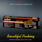 HORUSDY 28-Piece Heavy Duty Punch and Chisel Set, Including Taper, Cold Chisels, Pin, Center Punch