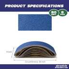 4" x 36" Zirconia Sanding Belts for Metal - 4 x 36 Inch Zirconia Metal Grinding Sand Paper, 8 PCS 80 Grits, Perfect for Knife Blade Sharpening, Metal Polishing, Derusting, Woodworking