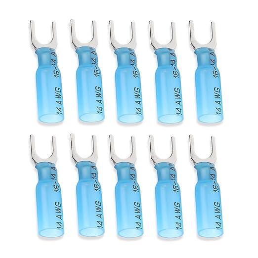 100PCS Heat Shrink Fork Connectors 16-14 Gauge,U-Type Spade Wire Connectors Kit,Insulated Waterproof Marine Crimp Terminals for Watercraft, Electronics, Automotive