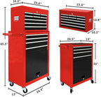 13 Drawer Rolling Tool Chest with Wheels, 2 in 1 Detachable Tool Chest with Drawers, Large Tool Box with Lock, Metal Tool Cabinet for Garage Workshop(Red-Black)
