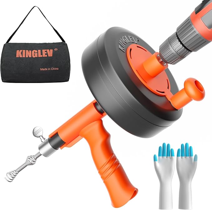 Drain Auger, Drain Snake With Drill Adapter, 25ft Plumbing Auger Heavy Duty Flexible Sink Steel Plumbing Auger Bathroom Hair Clog Removal Tool, Manual Or Powered for Shower & Bathtub Clog