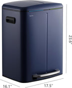 happimess HPM1005J Marco Rectangular 10.6-Gallon Double Bucket Trash Can with Soft-Close Lid, Denim Blue,with Soft-Close Lid, Modern, Minimalistic for Home, Kitchen, Office, Bedroom, Bathroom