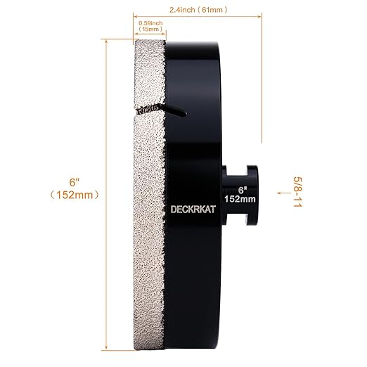 6 Inch Diamond Hole Saw, 152mm Tile Hole Saw Drill Bit Diamond Tipped for Granite Marble Ceramic Glass Porcelain Quartz Tiles Stones Countertop, Core Drill Bits with 5/8-11 Thread for Angle Grinders