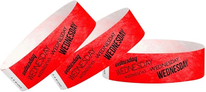 WristCo Wednesday Neon Red Tyvek Wristbands for Events - 500 Count ¾” x 10” - Waterproof Recyclable Comfortable Tear Resistant Paper Bracelets Wrist Bands for Concerts Festivals Admission Party