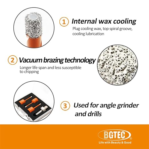 Diamond Core Drill Bit Kit BGTEC Diamond Hole Saw Tile Cutter for Porcelain Tile Ceramic Marble Brick Granite Stone, 5/8"-11 Thread Hole Saw 10/10/10mm+HEX Adapter