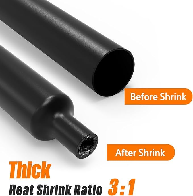 Lsnisni 3.54 Inches Heat Shrink Tubing Kit 180 Pcs, Ratio 3:1 Adhesive Lined, Dual Wall Tube - Marine Grade Waterproof, 7 Diameters, Heat-Shrink Tube, Heat Shrink Cable Sleeve - Black