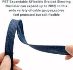 PET Expandable Braided Sleeving Wire Loom 1/2 Inch Cable Wrap Cable Sleeve Wire Protector Sleeve Tubing 25Feet, Blue&Black