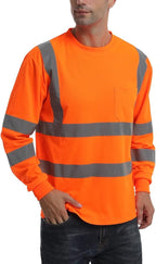 High Visibility Class 3 T Shirts，Hi Vis Safety Shirts with Reflective Strips and Pocket, Long Sleeve Quick Dry Mesh Construction Work Shirt for Men/Women Orange,4XL