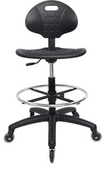 CHAIR MASTER Drafting Stool - Easy to Clean! Ergonomic Polyurethane Chair. Seat Height Adjustable w/Heavy Duty Footring for Home, Automotive, Lab, Cleanroom (Soft Roller Blade Casters, Tall Stool)