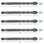 5 Pcs 1/2" Masonry Concrete Drill Bit Set for Tile Brick Glass Plastic Wood, Cross Tungsten Carbide Tip, Hex Shank, Work with Ceramic Porcelain Tile Wall Mirror Paver, 1/2 Inch Drill Bits, 12mm