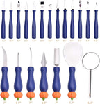 Pumpkin Carving Kit Heavy Duty Stainless Steel Tools with Carrying Case (Total 31 Pieces) Pumpkin Carver Pumpkin Sculpting Set Halloween Party Decorating with pumpkin gutter (Light cyan)