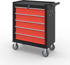 5-Drawer Rolling Tool Boxes,Metal Rolling Tool Chest with Wheels and Locking Tool Chest,Portable Metal Tool Box for Warehouse,Garage, Repair Shop, Workshop (Blackred, 5-Drawer)