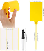 Pajean Waterproof Plastic Tags with Marker Pens and Sticker Labels, Self Locking Bag Writable Tags with Wire Cable Ties for Luggage(Yellow,50 Pieces)