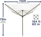Heavy Duty Rotary Outdoor Drying Rack - 194 Feet Umbrella Clothesline Outdoor Dryer, Light Weight Aluminum Frame Outside Clothes Drying Rack, Sahara Beige
