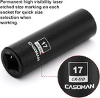 CASOMAN 1/2-Inch Drive x 17mm Deep Impact Socket, 6-Point, Metric, CR-MO
