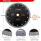 DT-DIATOOL Diamond Granite Blade 8 Inch for Marble Porcelain Tile Ceramic Diamond Cutting Disc with Mesh Turbo Diamond Segments Pack of 2