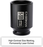 CASOMAN 6-Point 1/2-Inch Drive Deep Impact Socket- 1-5/8" (SAE), CR-MO, 1/2-inch Drive 6 Point Axle Nut Socket for Easy Removal of Axle Shaft Nuts (1-5/8")