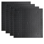 16x16 inch Wall Organizer Pegboard Panels, Black Metal Pegboard for Tool Storage, Workbench Tools Organization Peg Board(4PCS, Black)