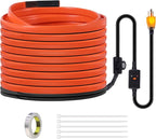 50FT Heat Tape for Water Pipes Freeze Protection IP65 Waterproof 7W/FT 110V BDDFOTO Heat Cable With GFCI Protection and Thermostat,Self-Regulating Pipe Heater for Roof/RV/Water Storage Tank