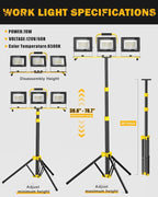 21000Lumen LED Work Lights with Stand, 3 Head Portable Work Light with 16FT Cord, IP66 Waterproof Tripod Worklights for Outdoor Indoor Job Site Workshop Garage Construction Site Lighting(3 Head)