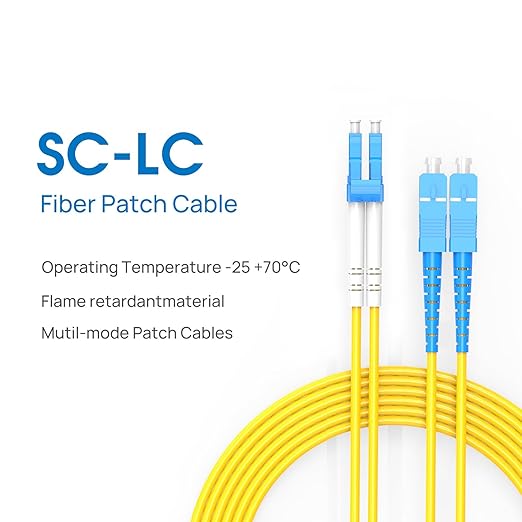 SC to LC Fiber Patch Cable,1G/10GB Single Mode Duplex SC-LC 9/125um OD 3.0mm Cable Diameter Fiber Optic Cable for SFP Transceiver, Router, Fiber Networks and More (3M)