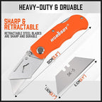HORUSDY 4-Pack Folding Utility Knife, Box Cutter for Cardboard, Boxes and Cartons, Extra 10pcs SK5 Quick Change Blades.