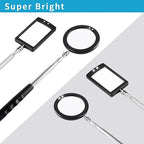 2 Pieces Telescoping Inspection Mirror LED Light Set with Large 3.75" Round Mirror, and 3.3" Square Mirror, Flexible 360 Swivel, for Inspection Viewing, Mechanic Checking, Observation
