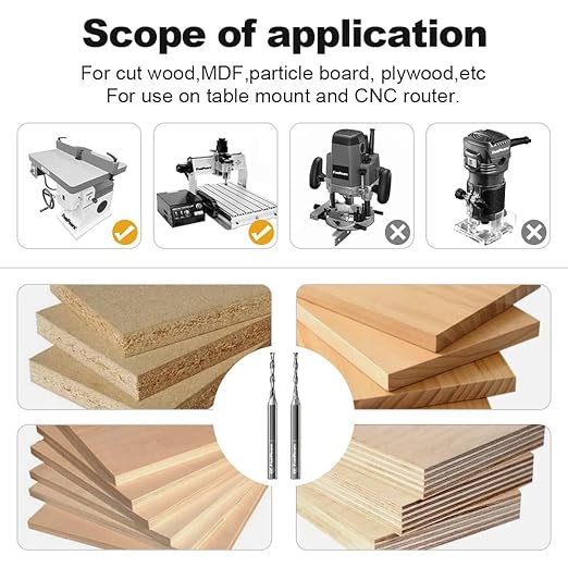 FivePears Up&Down Cut Spiral Router Bits Set for CNC, 1/8 inch Cutting Diameter and 1 inch Cutting Length 1/4 inch Shank Carbide End Mill Router Bit for Wood Carving Engraving Grinding Grooving