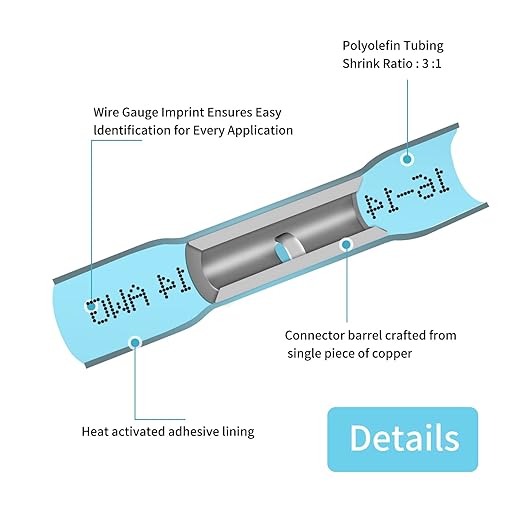 16-14 AWG Heat Shrink Butt Connectors - 500Pcs Blue Insulated Waterproof Electrical Marine Automotive Wire Splice Connector Crimp Wiring Terminals