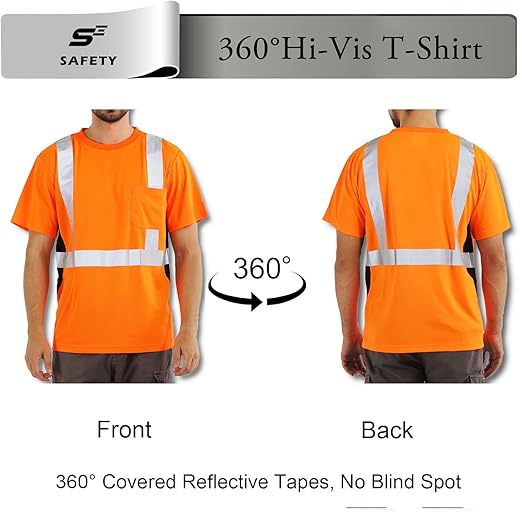 sesafety Safety Reflective Shirts, Class 2 High Visibility Shirts for Men Construction Work Mesh Short Sleeve Orange 4XL