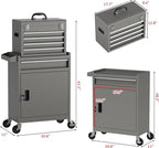 5-Drawer Tool Box with Wheels, Rolling Tool Storage Cabinet with Detachable Top Tool Chest and Locking Mechanism, Metal Tool Cart for Garage Workshop and Room Use (Gray)