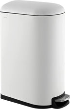 happimess HPM1009C Roland Mini 2.6-Gallon Step-Open Trash Can with Soft-Close Lid, Modern, Minimalistic, Fingerprint Proof for Home, Kitchen, Laundry Room, Office, Bedroom, Bathroom, White