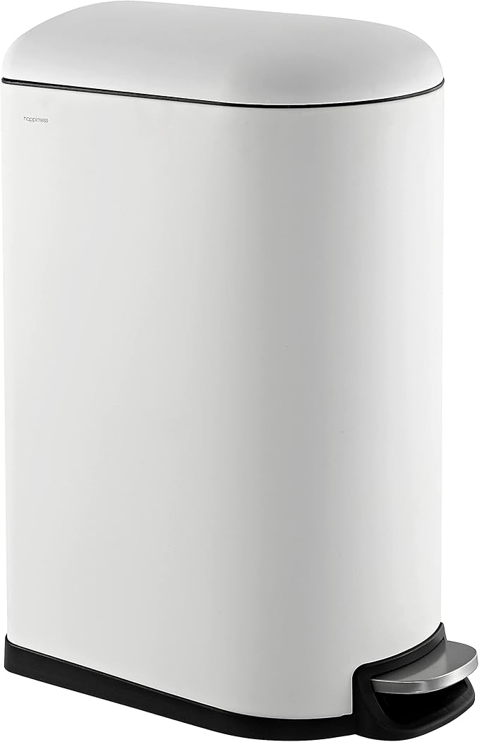 happimess HPM1009C Roland Mini 2.6-Gallon Step-Open Trash Can with Soft-Close Lid, Modern, Minimalistic, Fingerprint Proof for Home, Kitchen, Laundry Room, Office, Bedroom, Bathroom, White