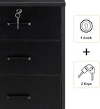 TUKAILAi Mobile File Cabinet with 3 Drawers, Lockable Storage Unit Wooden Rolling Office Filing Cabinet with Wheels, for Legal/Letter/A4 Sized Documents Home Office (Black 1PCS)